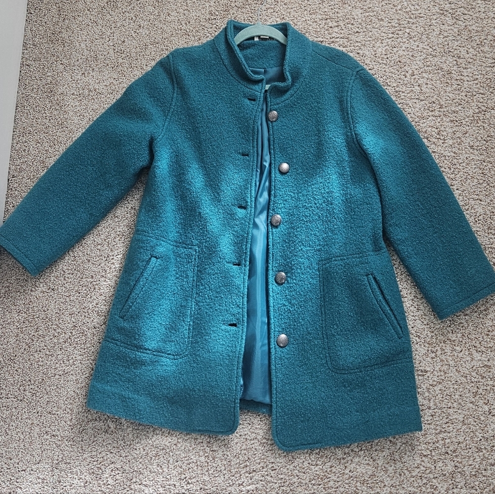 Appleseed Boiled Wool Teal Coat 10 Petite
